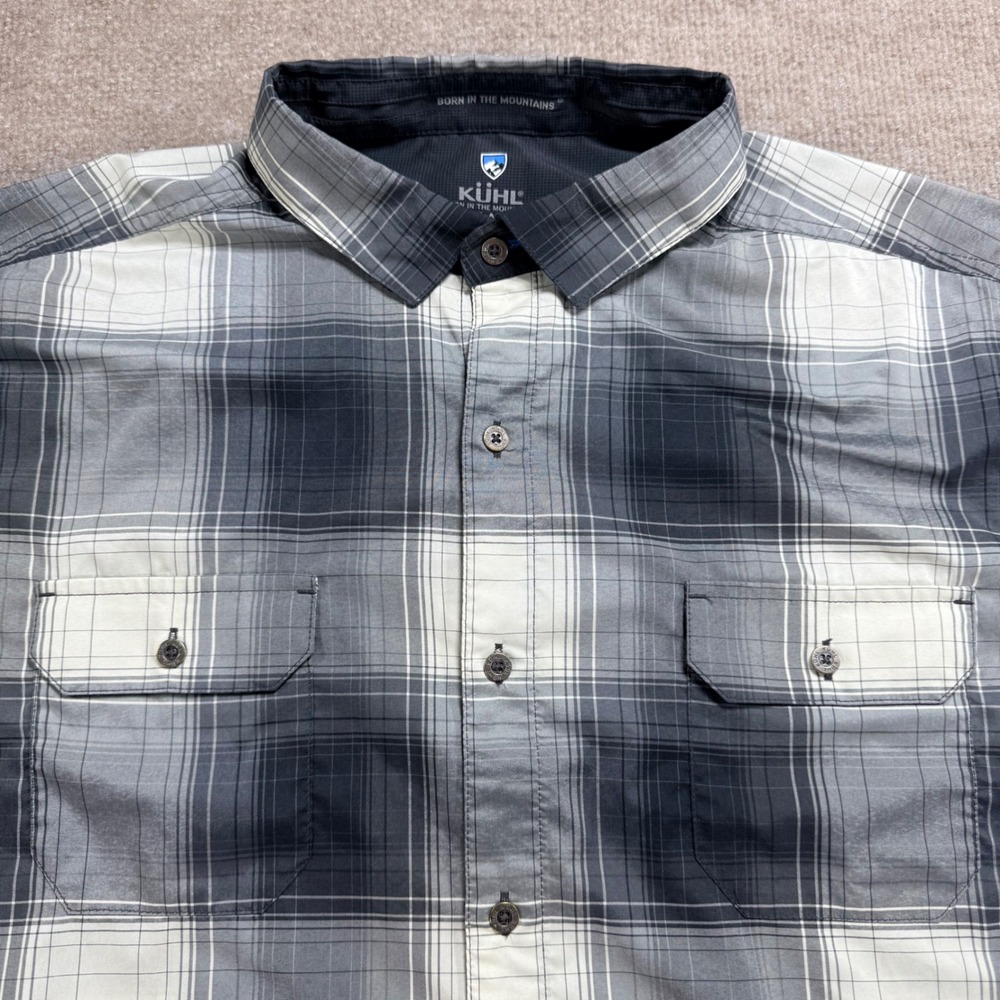 Kuhl Response Short Sleeve Plaid Button Down Shirt Mens XXL Gray 7452 Wicking - Picture 5 of 9